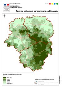 carte Limousin taux de boisement par commune