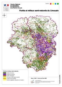 Carte du Limousin avec les types de forêt et les milieux semi-naturels