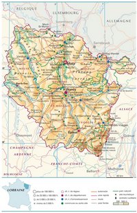 carte Lorraine villes population routes autoroutes parcs