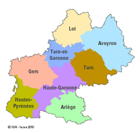 Carte des Midi-Pyrénées avec les départements
