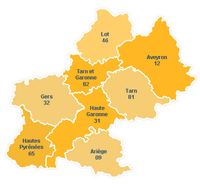 Carte des Midi-Pyrénées avec les départements et les numéros