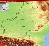 Carte des Midi-Pyrénées avec le relief
