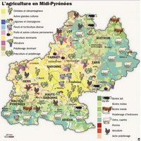 Carte des Midi-Pyrénées avec le type d'agriculture