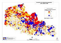 carte Nord-Pas-de-Calais évolution de la densité de la population entre 1990 et 1999