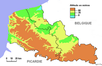 Carte du Nord Pas de Calais avec le relief et l'altitude en mètre