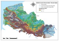 Carte du Nord-Pas-de-Calais avec les villes, les cours d'eau, le relief et l'altitude