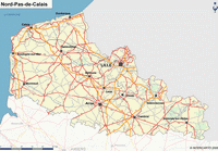 Carte routière du Nord-Pas-de-Calais avec les routes et les villes