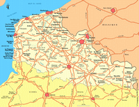 Carte routière du Nord-Pas-de-Calais avec les villes