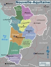 Carte Nouvelle-Aquitaine routes départements couleur chemins de fer