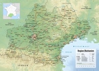 Carte Occitanie villes villages routes relief altitude