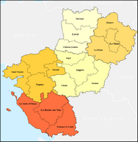 Carte des Pays de la Loire avec les pays de la Loire ou les arrondissements