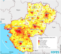 Carte des Pays de la Loire avec la densité de population en 2008