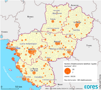 Carte des Pays de la Loire avec les établissements labellisés "qualité tourisme"