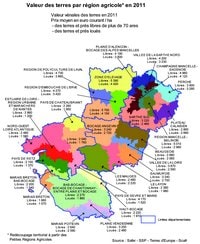 Carte des Pays de la Loire avec la valeur des terres en euro