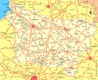 Carte routière de la Picardie avec les villes