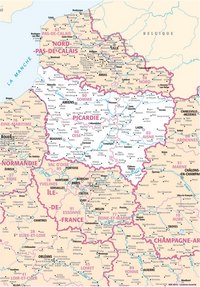 Carte de la Picardie avec les villes et les rivières