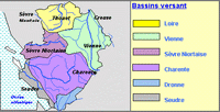 Carte du Poitou Charentes avec les bassins versants