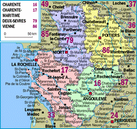 Carte du Poitou-Charentes avec les départements et les villes