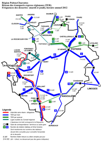 Carte du Poitou-Charentes avec les trains, les gares, les TER et les Intercités