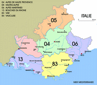 Carte de la Provence-Alpes-Côte d'Azur administrative avec les départements