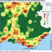 Carte de la Provence-Alpes-Côte d'Azur avec la densité de population en 2006