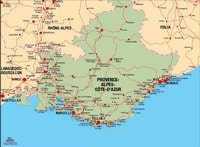 Carte de la Provence Alpes Côte d'Azur avec les villes et les routes