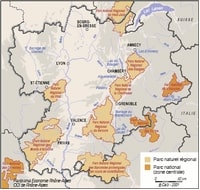 carte Rhône-Alpes Parcs Naturels Régionaux et Nationaux