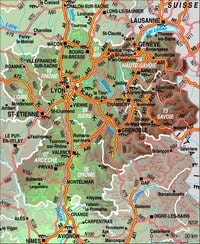 Carte routière du Rhône-Alpes avec les villes