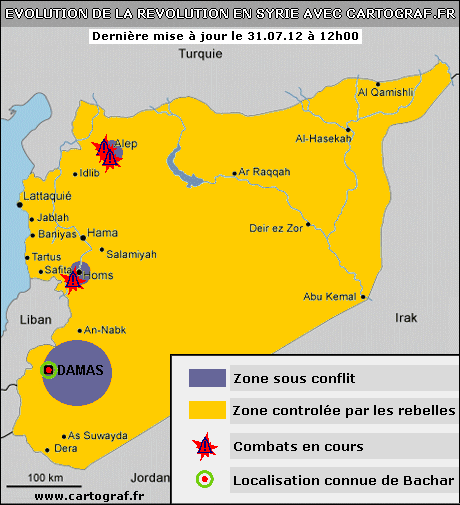 carte situation en Syrie le 31.07.12