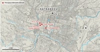 carte séisme au Népal avec les principaux monuments historiques détruits