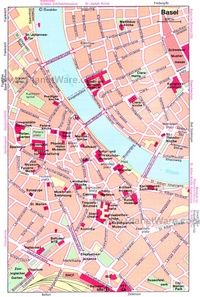 Carte de Bâle avec les attractions touristiques de la ville