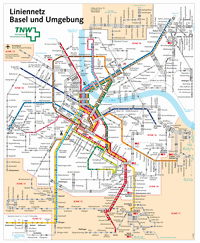 Carte de Bâle avec les bus et les trams