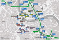 Carte de Bâle avec les parkings et les sorties d'autoroutes