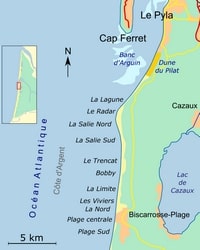 carte Biscarrosse spots de surf