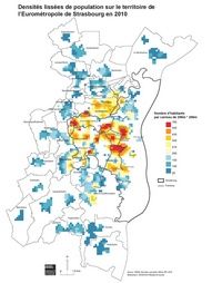 Carte de Strasbourg avec la densité de population lissée