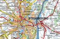 Carte de Strasbourg avec la frontière France Allemagne