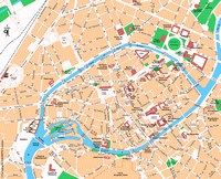 Plan de Strasbourg avec les rues, les églises et les lieux importants
