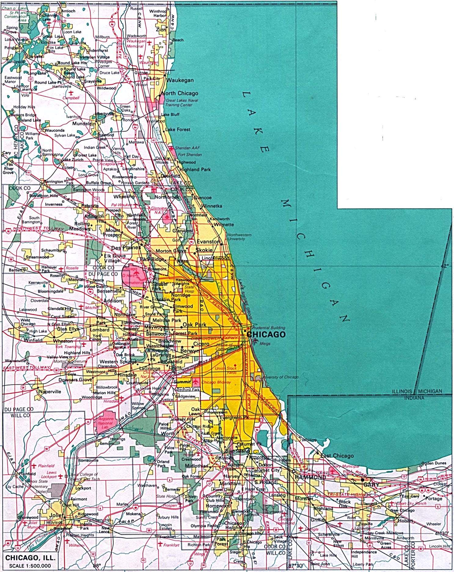 Carte Chicago Environs Routes Aeroports 