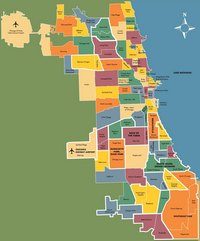 Carte de Chicago avec les quartiers en couleur