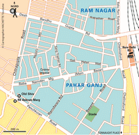 carte Delhi Pahar Ganj le quartier touristique de Delhi
