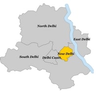 carte Delhi municipalités dont celle de New Delhi