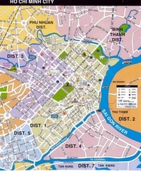 Carte du centre d'Ho Chi Minh Ville avec le district un, les musées et la gare