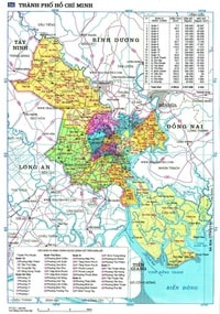 Carte d'Hô Chi Minh avec les alentours et les rivières