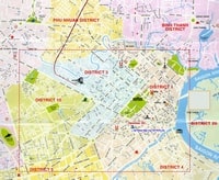 Carte de Hô Chi Minh centre avec les quartiers, les parcs et les hôpitaux