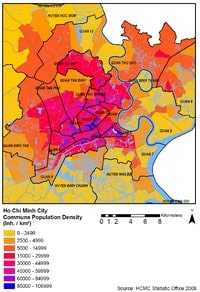 carte Hô-Chi-Minh densité de population par habitant au km²
