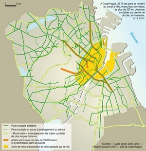 Carte Copenhague zone de location vélos gratuits