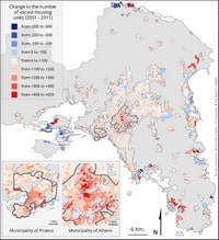 carte Athènes évolution logements vacants