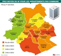 carte Bruxelles prix moyens du m² des appartements en 2023