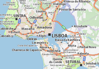 Carte de Lisbonne et des alentours avec les routes, les autoroutes et l'aéroport