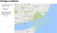 Carte de Lisbonne avec les logements dans le centre et l'hyper centre